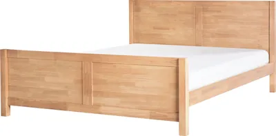Produktbild von BELIANI Bett Hellbraun Gummibaumholz mit Lattenrost 180 x 200 cm Hohes Kopf- und Fußteil Rustikaler Stil Schlafzimmer Ausstattung Doppelbett Holzbett