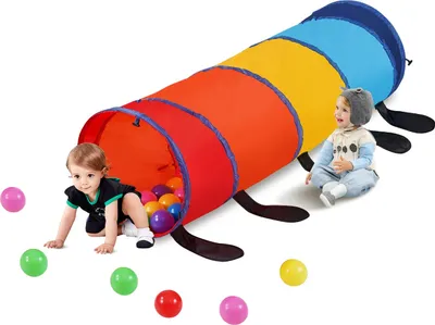 Obrázek produktu pro Hrací stan s tunelem pro batolata 1540x1385x460mm barevný vyskakovací tunel s housenkou, skládací dárek pro chlapce a dívky, prolézací tunel do interiéru i exteriéru, různobarevný