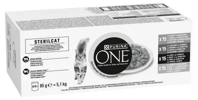 Zdjęcie produktu dla Purina One Sterilcat Adult 60x85g Mokra Karma Dla Kotów Sterylizowanych z Indykiem Łososiem Wołowiną i Kurczakiem