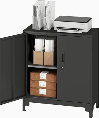 Produktbild von Büroschrank aus Metall, abschließbare Türen, 2-stufig, schwarz