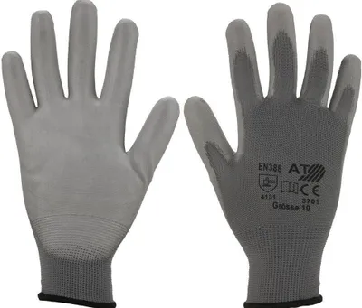 Produktbild von Robuste Montagehandschuhe für präzise Arbeiten – 12 Paar graue Schutzhandschuhe, nahtlos, Gr. 8