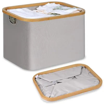Obrázok produktu pre Skladací úložný kôš z bambusu, objem 50 litrov, svetlosivý
