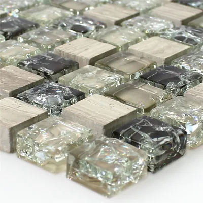 Produktbild von Glas Marmor Mosaikfliesen Grün Grau Malawi Bruchglas Quadrat