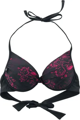 Produktbild von Black Premium by EMP Damen schwarzes Bikinioberteil mit Totenkopf und Rosen Motiv XXL