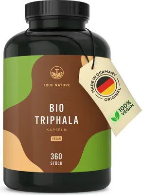 Produktbild von Triphala - 360 Kapseln mit je 500mg - 2.000mg Hochdosiert - Premium Triphala Früchte aus Indien - Ohne Zusatzstoffe - Vegan, Deutsche Produktion - TRUE NATURE®