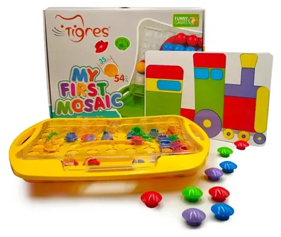 Produktbild von Tigres Steckmosaik mit 54 Pins – Lernspielzeug ab 1 Jahr (Steckspiel mit 10 Vorlagenkarten, BPA-freier Kunststoff, 44×33×6 cm Koffer) – CE & EN-71