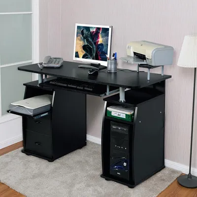 Produktbild von Schreibtisch – Schreibtischplatte – Computertisch – Arbeitsplatz – Schreibtisch – Schwarz – MDF und Stahl – Arbeitsfläche: 120 x 55 cm