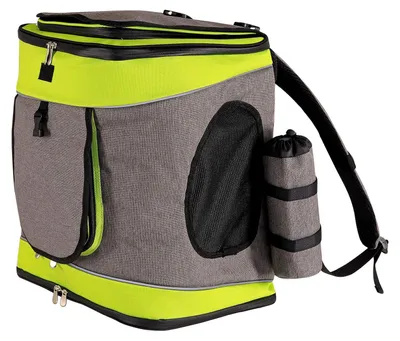 Image de lionto Sac à dos pour animaux domestiques, sac à dos respirant pour chiens avec mousqueton, protection contre la pluie & tapis de sol amovible, gris/vert