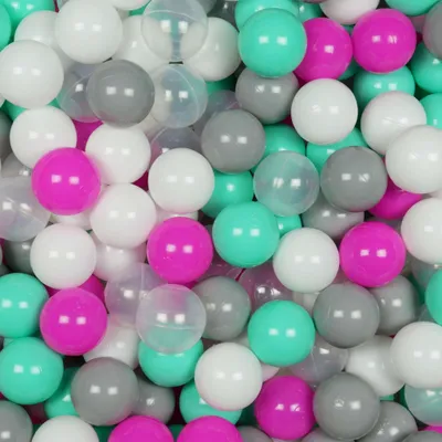 Produktbild von Bälle für Bällebad 7cm 500 Stück – weiß, rosa, mint, grau, transparent