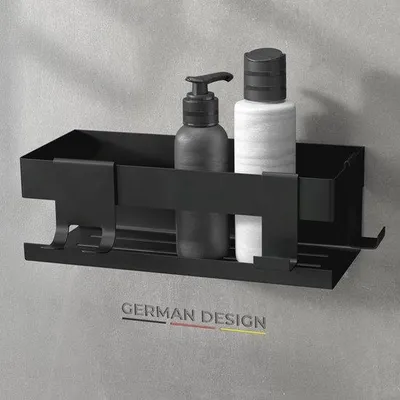 Produktbild von RVS-Duschkabine ohne Bohren | schwarz | mit Abflussklappen & 3 Haken | Kleben statt Bohren | Duschkabine Wandplatten für Badkammer & Küche