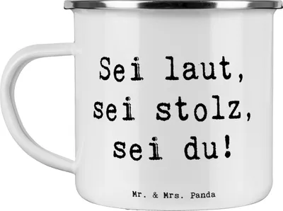 Produktbild von Mr. & Mrs. Panda Teetasse Spruch Sei du Mutig - Weiß - Geschenk, Einzigartigkeit, selbstbewusst, zu seinen Meinungen stehen, Trost, Emaille Tasse, Selbstbewusstsein, Pott
