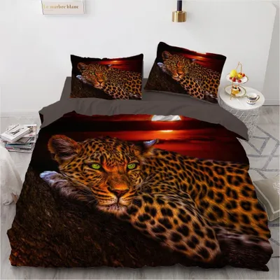 Produktbild von Solidchoice – Bettwäsche-Set, 135 x 200 cm, mit Leopardenmuster und Kissenbezügen
