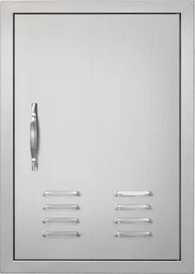 Image de Porte d'accès au barbecue VEVOR, 610 x 431 mm, Porte simple pour cuisine extérieure, Porte en acier inoxydable montée à fleur, Porte murale verticale avec poignée, fentes d'aération et crochets, pour îlot de barbecue, station de barbecue