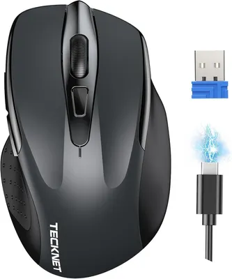 Produktbild von TECKNET Silent Kabellose Maus, Wiederaufladbar Funkmaus 4800 DPI, 2,4 GHz Optische Computer Maus für Laptop, PC, Mac, 6 Tasten