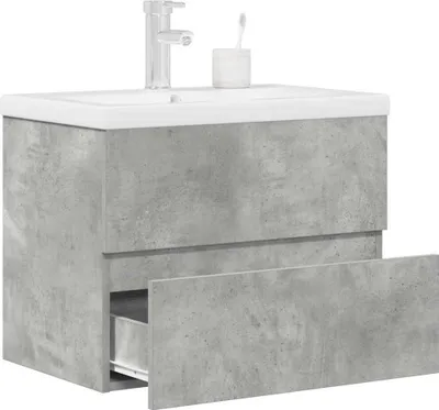 Image de Maison Exclusive - Ensemble de meubles de salle de bain 2 pièces, gris béton, matériau dérivé du bois