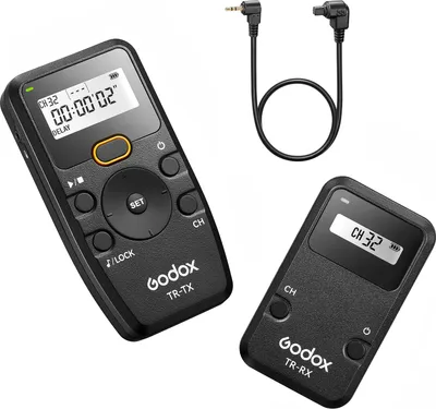 Obrázek produktu pro Godox TR-Serie, 2,4 GHz bezdrátový časový spoušť, dálkové ovládání pro fotoaparát (vysílač a přijímač), 6 časových nastavení, 32 kanálů, dosah ovládání 100 metrů s kabelem spouště TR-C3, náhrada za modely Canon 5D Mark III/5D Mark II/50D/40D/7D/6D/ 5D2/5D3/1DX/1Ds/1D/EOS-1V