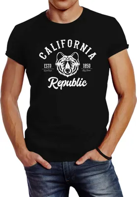 Produktbild von Herren T-Shirt California Republic Grizzly Bär Slim Fit Neverless® schwarz 5XL