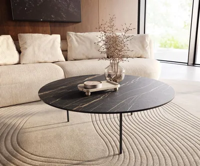 Produktbild von DELIFE Couchtisch Edge Rund 100x100 cm Keramik Laminam® Noir Desir Braun Trive Metall Schwarz