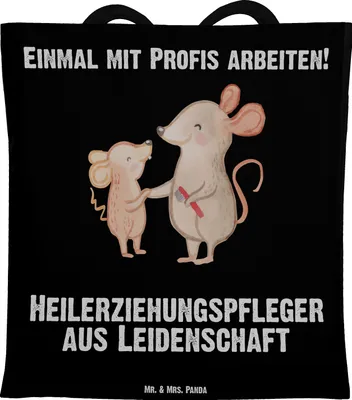 Produktbild von Mr. & Mrs. Panda Shopping Tasche Heilerziehungspfleger Leidenschaft - Schwarz - Geschenk, Tote Bag, canvas, Lustig, Laptoptasche, Ausbildung, Schultasche, Witzig, Spruch