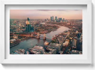 Produktbild von London aus der Vogelperspektive– Wandbild mit Rahmen – Gerahmtes Bild  – Wanddekoration – 30x20 cm –  Weiß Rahmen