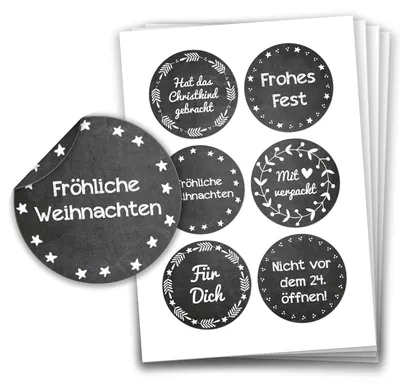 Weihnachtssticker, 24 Stück, Motiv Fröhliche Weihnachten, 40 mm, Papier