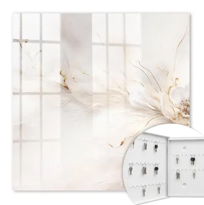 Produktbild von Metall Schlüsselkasten 30 x 30 cm - weißer Schlüsselschrank zur Wandmontage - wandhängende Schlüsselbox mit Tür - nach links öffnend - Schlüsselaufbewahrung für Flur - Büro - Arbeitszimmer - Werkstatt - Garage - Elegante Blume