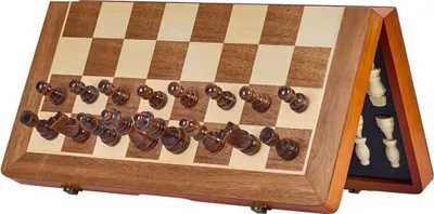 Obrázek produktu pro Magnetická dřevěná šachová sada, 15 palců/38,1 cm, 2 v 1 šachová a dáma sada, skládací šachovnice pro dospělé i děti, 2 královny, přenosná cestovní šachová sada jako dárek pro turnajové profesionály i začátečníky