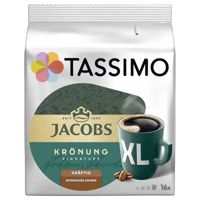 A package of Tassimo Jacobs Krönung coffee pods.