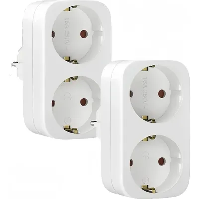 Two white electrical socket adapters are shown against a white background.