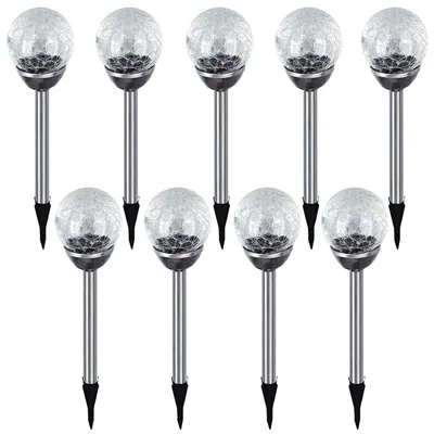 Produktbild von 9er Set LED Kugel Solarleuchte | Solar Lampe Kugelleuchte Edelstahl | Gartenleuchte Solarlampe Wegleuchte Gartenbeleuchtung