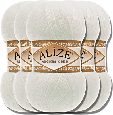 Produktbild von Alize 5x 100g Angora Gold Wolle, Uni, Häkeln, Stricken (Light Cream | 62)