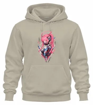 Imagen del producto de Anime cyberpunk, chica, pelo rosa, Japón, estilo Y2K, sudadera con capucha de tejido técnico
