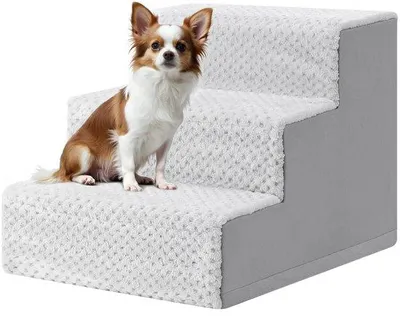 Imagen del producto de Pequeña escalera para perros, de 33 cm de altura, ideal para perros y gatos, con funda impermeable y desmontable, antideslizante, para colocar junto a la cama, color gris