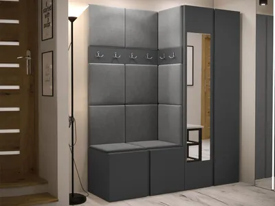 Obrázek produktu pro Stěna do předsíně s čalouněnými panely 42x42 SELAND 10 - grafitová / šedá