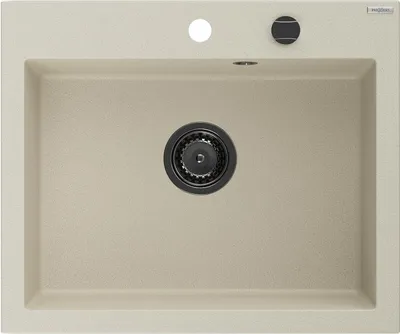 Produktbild von Mexen Elix Granitspüle 1-Becken 600 x 500 mm, beige, schwarzer Siphon- 6525601005-69-B