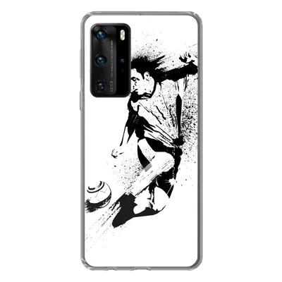Produktbild von MuchoWow® Handyhülle Schutzhülle Hülle für Huawei P40 Pro Eine Illustration einer Person, die einen Fußball in Richtung Tor schießt - Jungen - Junge - Kind Silikon Softcase Handy Hülle - Schutz