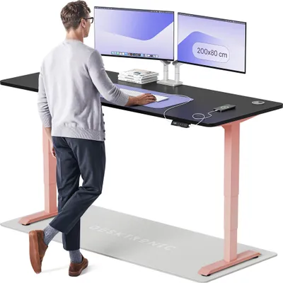 Zdjęcie produktu dla Desktronic HomePro elektryczne biurko z regulacją wysokości 200x80cm różowe/czarne z funkcją pamięci, technologią antykolizyjną, portami ładowania USB-A i USB-C