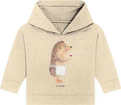 Produktbild von Mr. & Mrs. Panda Organic Baby Hoodie Igel Wein 12. - 18. Monat - Natural Raw - Geschenk, Lustige Sprüche, Kapuzenshirt, Weinglas, Weißwein, Kapuzensweatshirt, Spruch