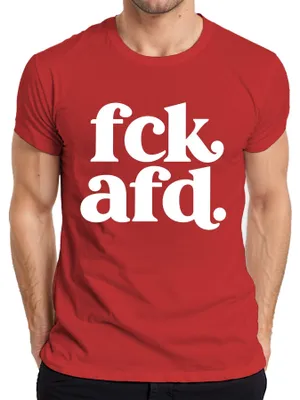 Productafbeelding van "Fck AfD. Politiek statement. Democratie tegen rechts. Sarcastisch heren T-shirt, rood, maat M."