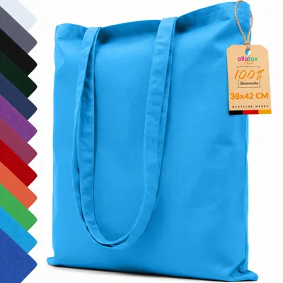 Produktbild von EllaTex Baumwolltasche 38x42 cm – Stoffbeutel aus 100% Baumwolle mit langen Henkeln, in Farbe: Türkis