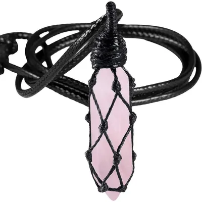 Produktbild von Heilstein Punkt Anhänger Halskette Rosenquarz Sechseckig Einstellbar Wachsseil Unisex