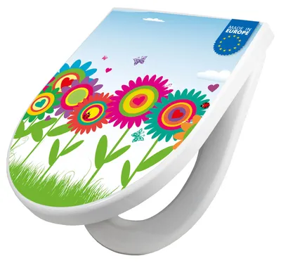 Produktbild von WC Sitz mit Absenkautomatik D Form Motiv Bunte Blumen [TDW3 10227]