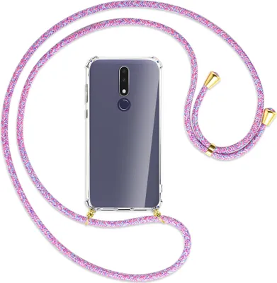 Produktbild von Handykette Backcover-Schutzhülle mit Band (Metall goldfarben) für Nokia 3.1 Plus - lila/rosa/blau