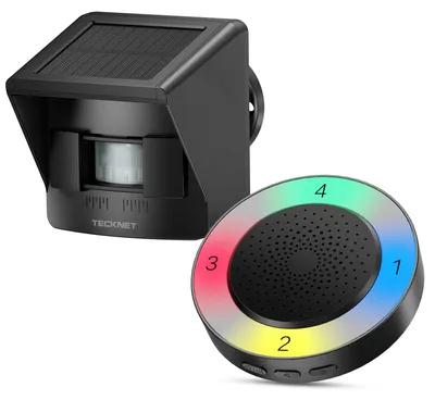 Productafbeelding van TECKNET Zonnepaneel bewegingsmelder alarm, 800 meter, draadloos alarmsysteem voor binnen en buiten – zwart