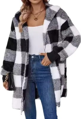 Obrázek produktu pro ASKSA Dámské Teddyjacke Color Blocked Teddyfleece Jacke Fashion Casual Wintermantel Jacken,Schwarz,L