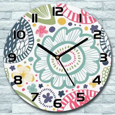 Produktbild von Wanduhr aus Glas Rund fi 30 Bunte Blumen Kunst Quarz Deko Schlafzimmer Büro