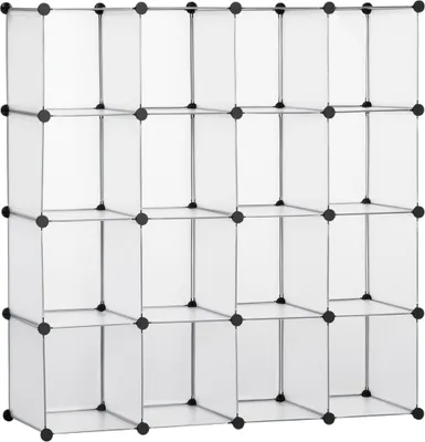 Produktbild von Kunststoffschrank 125x32x125cm Vitrine Weiss DIY Wuerfel Regalsystem 16 Wuerfel Aufbewahrungsbox Ideal Fuer Kinderzimmer & Wohnzimmer