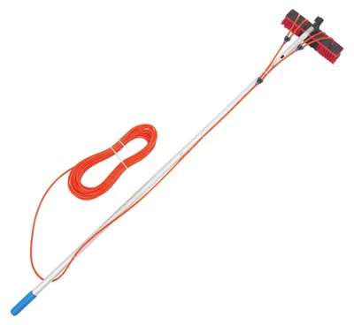 Produktbild von Wasserführende Reinigungsbürste - Solarpanel-Bürste - 8 Segmente - 8 m Teleskopstange - 35 cm Bürstenkopf - 180° Drehgelenk - 20 m Wasserschlauch - Aluminium