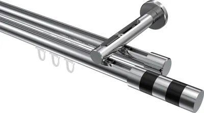 Produktbild von Interdeco Innenlaufstange / Gardinenstange mit Innenlauf Chrom, Typ Siteno Mavell (Zylinder Bicolor), 20 mm Ø 2-läufig, 180 cm
