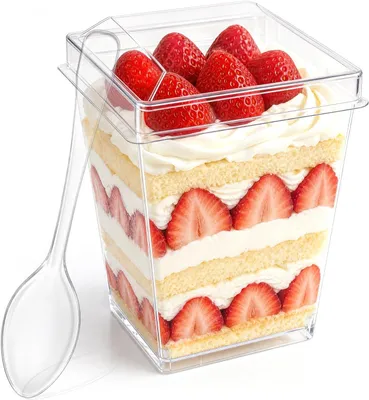 Produktbild von Dessertgläser Kunststoff 160 ml, 50 Stück, mit Deckel und Löffel, für die Küche